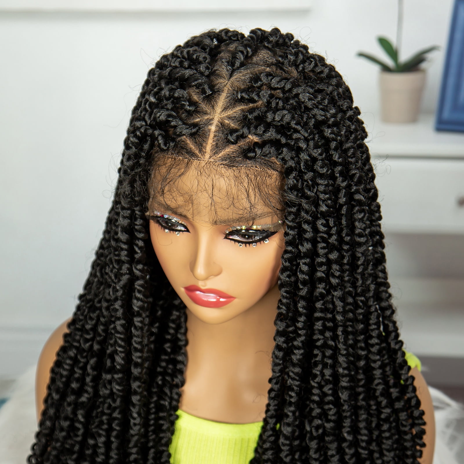 Braided Wigs for Women Synthetic Full Lace Wig Braided Wigs Knotless Box Braided Wigs Braid Braiding Hair Water Wave Wavy Braids Wigs 26 inches (1B Color)