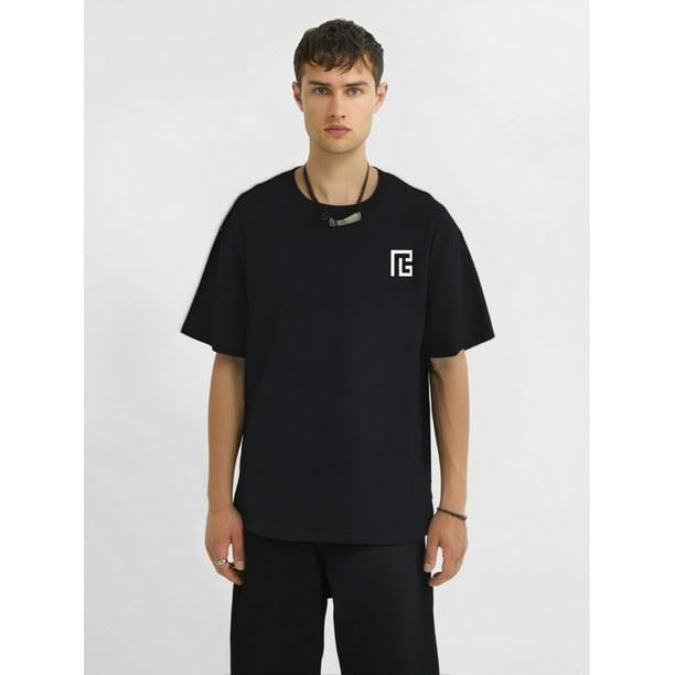 Men'S Casual Crew Neck T-Shirt, Slight Stretch, Regular Fit, Summer Short-Sleeved Top with Patterned Print, Fashionable Everyday Wear