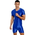 thumbnail image 3 of Haitryli Mens Zipper Front Workout Bodysuit Glossy Silky Compression Muscle Shaper Biketard Unitard Blue M, 3 of 7