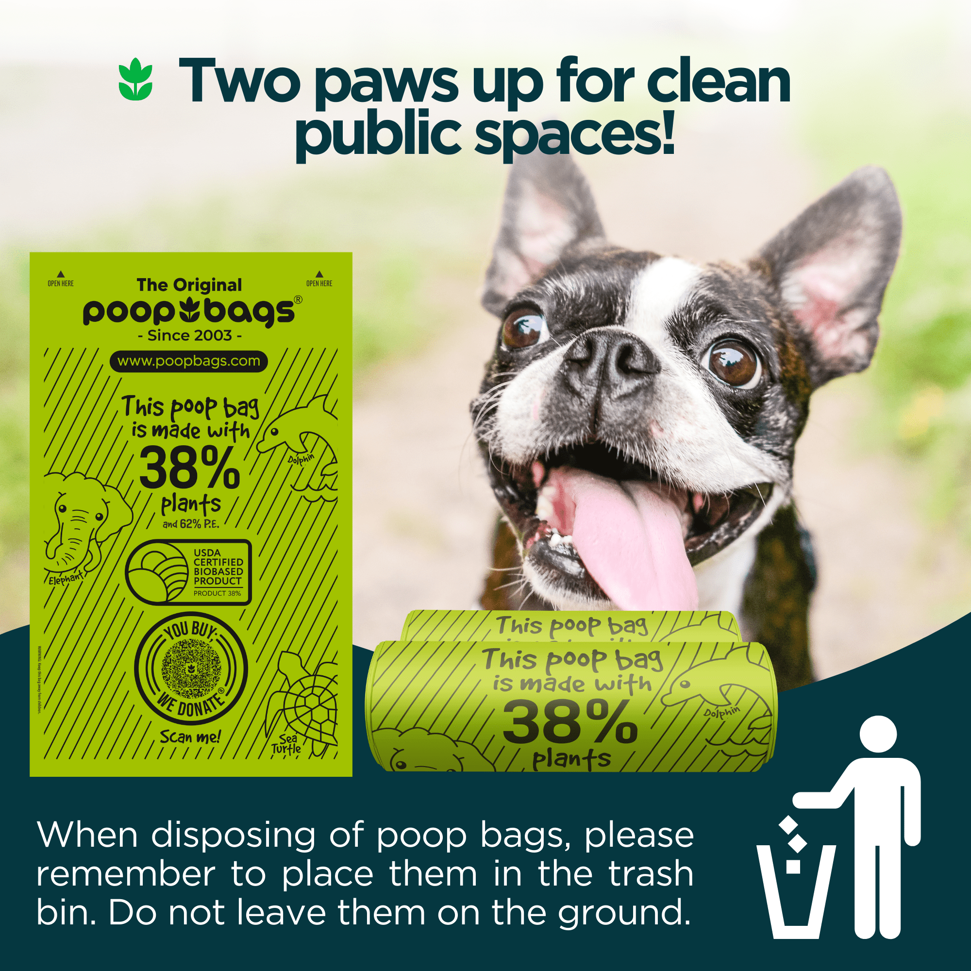 The Original Poop Bags® USDA Certified 38% Plant-Based Doggy Poop Bags Refills - Unscented, Leak-Proof & Strong, Single Bulk Roll, 300 Count