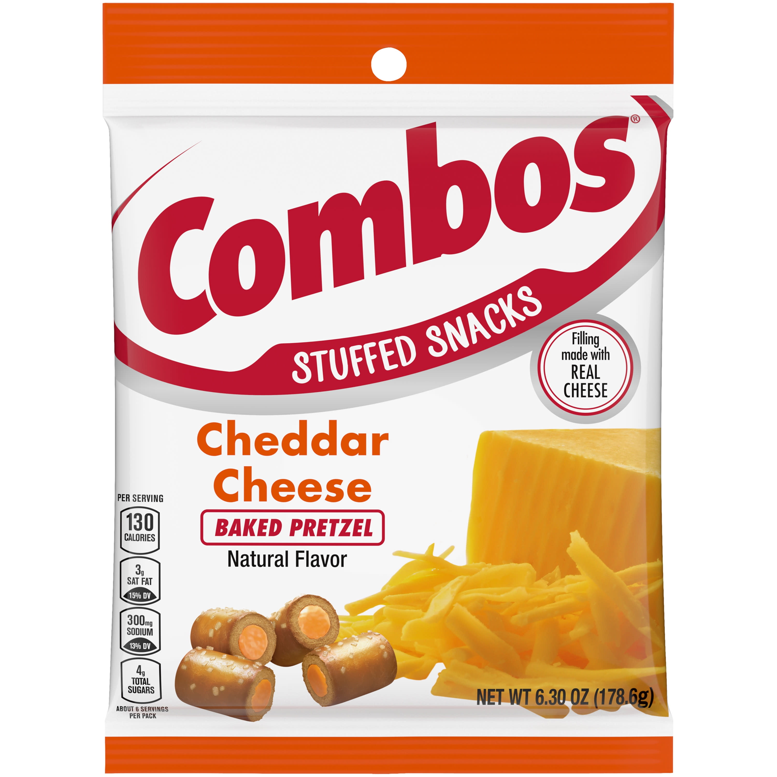 Combos Stuffed Snacks Cheddar Cheese Baked Pretzel Snacks - 6.3 oz Bag