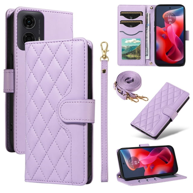 Motorola MOTO E14 Phone Case , Wallet Flip Cover Adjustable Crossbody Lanyard Magnetic Card Slots