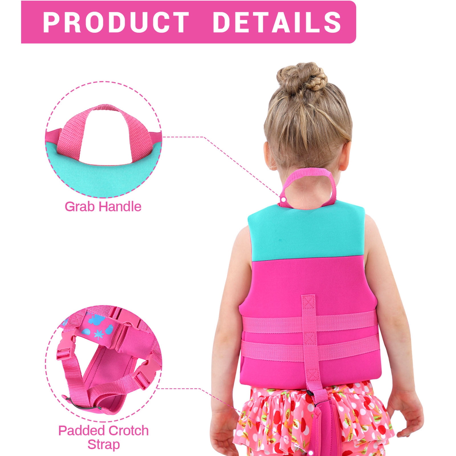 Kids Swim Vest Life Jacket - Boys Girls Float Swimsuit Buoyancy Swimwear 30 to 50 lbs, Pink