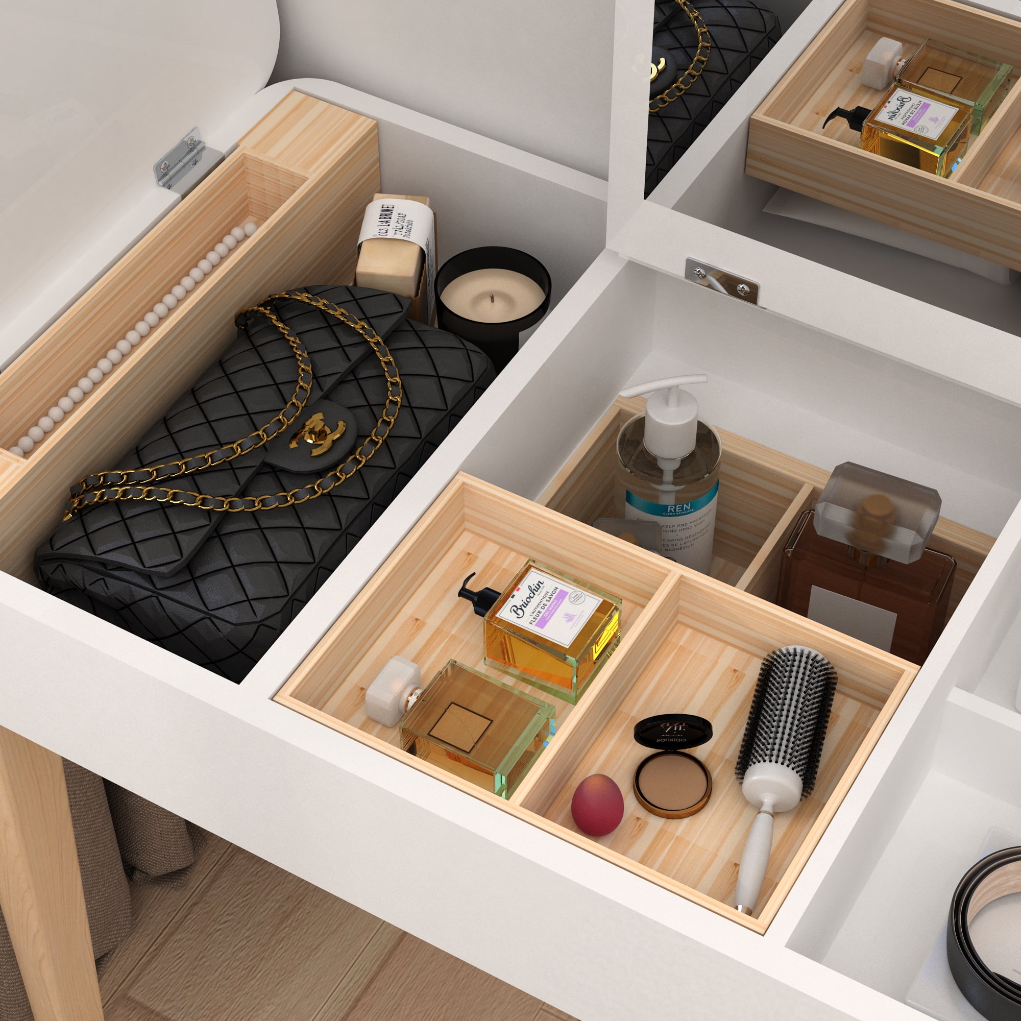 Spaco Modern Makeup Table with Flip-Up High Definition Mirror, Vanity Set with 4 Flip-up Storage Drawers, White Spaco Modern Makeup Table with Flip-Up High Definition Mirror, Vanity Set with 4 Flip-up Storage Drawers, White