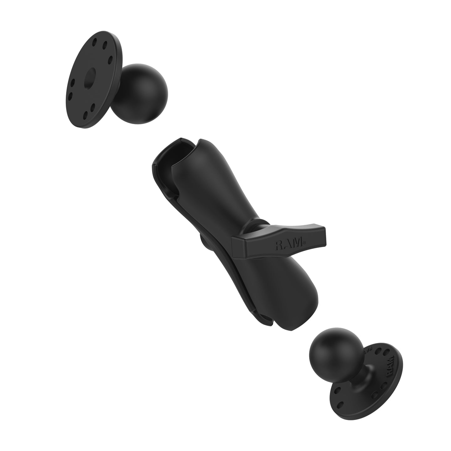 RAM MOUNT DOUBLE SOCKET ARM W/ 2/2.5" ROUND BASES 1.5" BALL