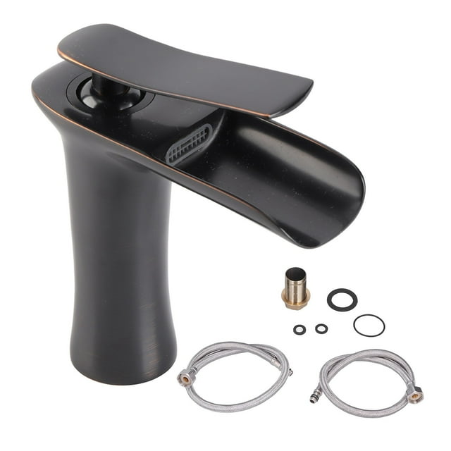 Grifo de lavabo G1/2 de cobre con cascada, grifo de agua caliente y fría para cocina, baño y lavabo, color negro