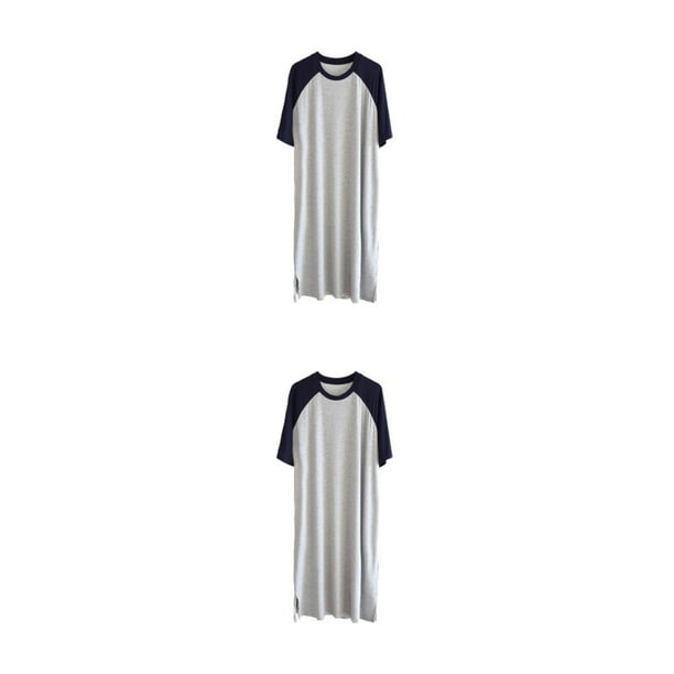 Sonducket Camisón para hombre, ropa de dormir, pijama ligero portátil, camisa de dormir de doble color, camisón agradable para la piel, Azul oscuro/Gris claro XXXL 2Conjunto