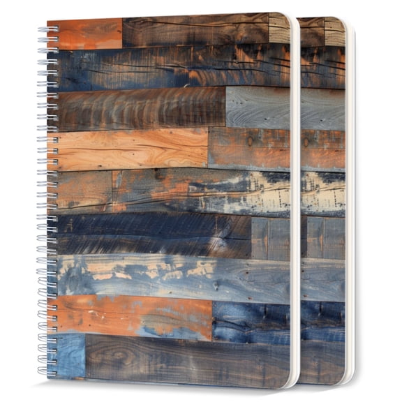 Spiral Notebook,College Ruled Journal,8.26" x 5.71" 50 Sheets/100 Pages,2 Pack - Wall Made of Reclaimed Wood With Different Shades And Textures