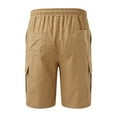 thumbnail image 4 of Black Cargo Shorts Men Stretch Rip-Stop Tapered Belted Hiking Athletic Running Shorts Relaxed Fit with Multi-Pocket,Khaki,L, 4 of 5