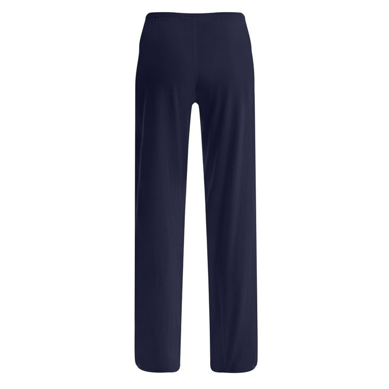 Knosfe Blue Plaid Pajama Pants Plaid Joggers Fuzzy Pj Pants Flannel Buffalo  Long Lounge Pants Women Wide Leg Winter High Waist Bottoms for Women Navy