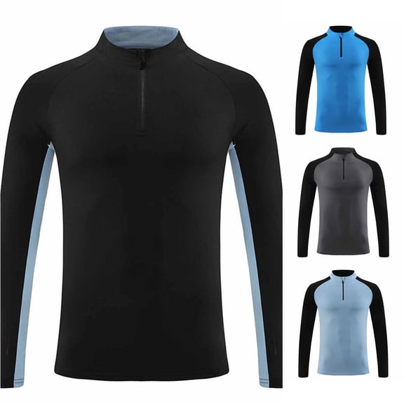 RMGVDSD Boys Athletic Shirts Kids Quarter Zip Long Sleeve Shirt Color Block Slim Fit Sporty Tops For Training And Running 4-5 Years
