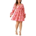 thumbnail image 2 of Agnes Orinda Women's Plus Size Easter Floral Dresses Sweetheart Neckline Puff Long Sleeve Chiffon A Line Midi Dress 1X Pink, 2 of 6