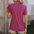 thumbnail image 5 of T-shirts Rouges pour Femmes Couleur Unie Col Rond Décoré Coton Manches Courtes T-Shirt Haut Été, 5 of 5