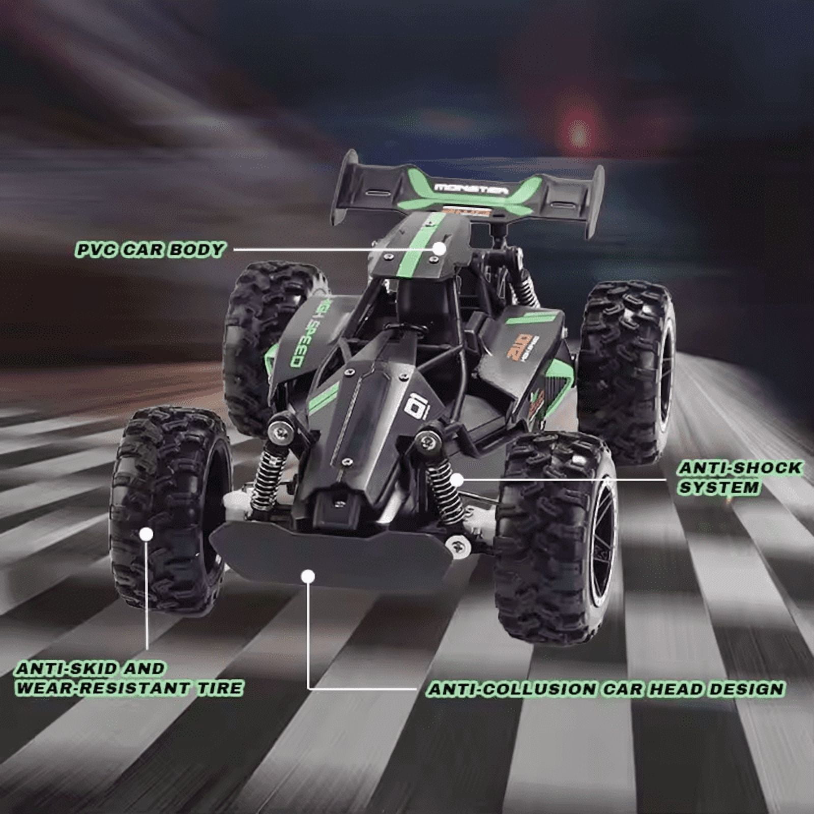Funtogether Toys 1:18 2.4GHz Remote Control Monster Truck – Off-Road RC Car for Boys Ages 4-12 and Girls – Easter Basket Gift Idea (Black Green)