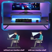 Bestier 42 PC Computer Gaming Desk with LED Lights & Monitor Stand & Headphone Hook & Cup Holder, Black