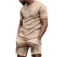 thumbnail image 2 of Frontwalk Mens Outfits Two Pieces Tracksuit Set Short Sleeve T-shirt And Shorts Fitness Casual Pjs Sets Crew Neck Homewear Khaki M, 2 of 3