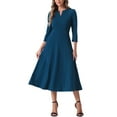 thumbnail image 1 of Vestido de trabajo para mujer Inspire Chic, corte A, mangas 3/4, vestido midi elegante, azul oscuro, talla XS, 1 of 6