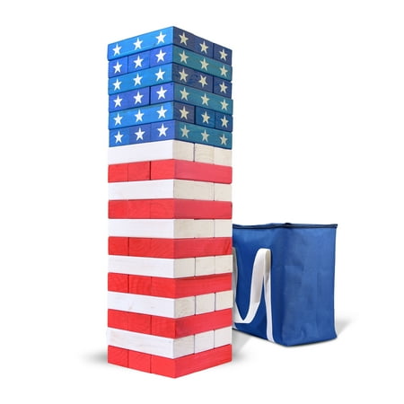 GoSports Toppling Tower - Giant Wooden Stacking Game - Stacks Up to 5 ft - Stars and Stripes