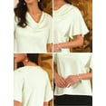 thumbnail image 5 of DARING DIVA Women's Satin Draped Neck Short Sleeve Dressy Blouse L White, 5 of 6