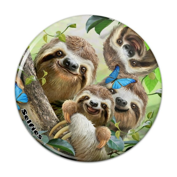 Sloth Family Selfie Kitchen Refrigerator Locker Button Magnet - 1" Diameter