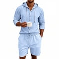 thumbnail image 4 of HBGVBA Summer 2 Piece Set for Men Long Sleeve Hooded Casual Top Elastic Waist Comfortable Shorts Set, 4 of 5