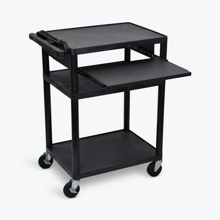 Luxor 18" x 24" x 34" Tuffy Two Shelf Flat Utility Cart With Keyboard Tray And Electrical - Black