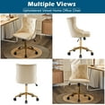 thumbnail image 3 of HYJY Beige Velvet Armless Home Office Desk Chair with Gold Base/Wheels, Small Cute Vanity/Makeup Chair with Back for Bedroom, Upholstered Adjustable Rolling Swivel Nail Chair for Women/Girls, 3 of 9