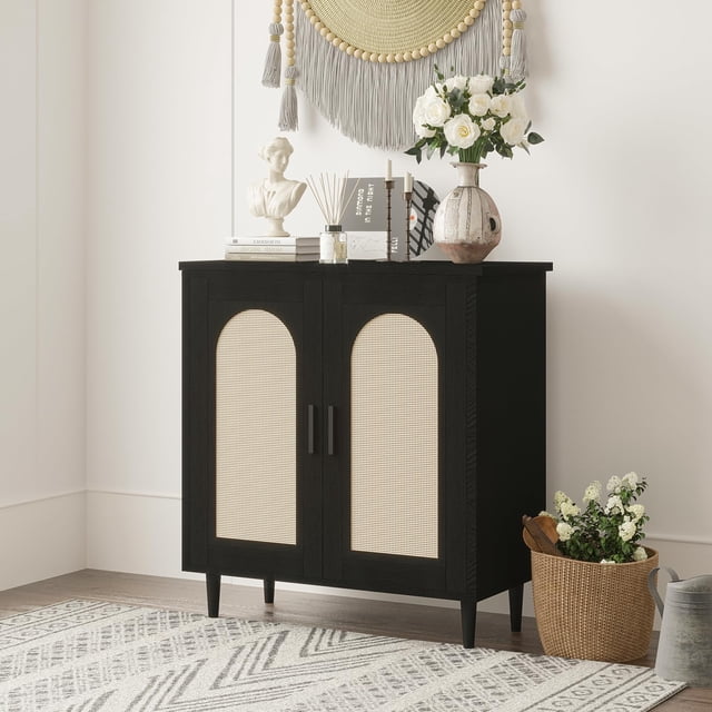 BeesClover Buffet Console d'Appoint en Rotin pour Couloir Salle à Manger Cuisine avec Rangement Réglable