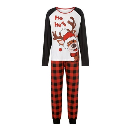 

Christmas Family Matching Elk Print Round Neck Long Sleeve Tops And Plaid Trousers