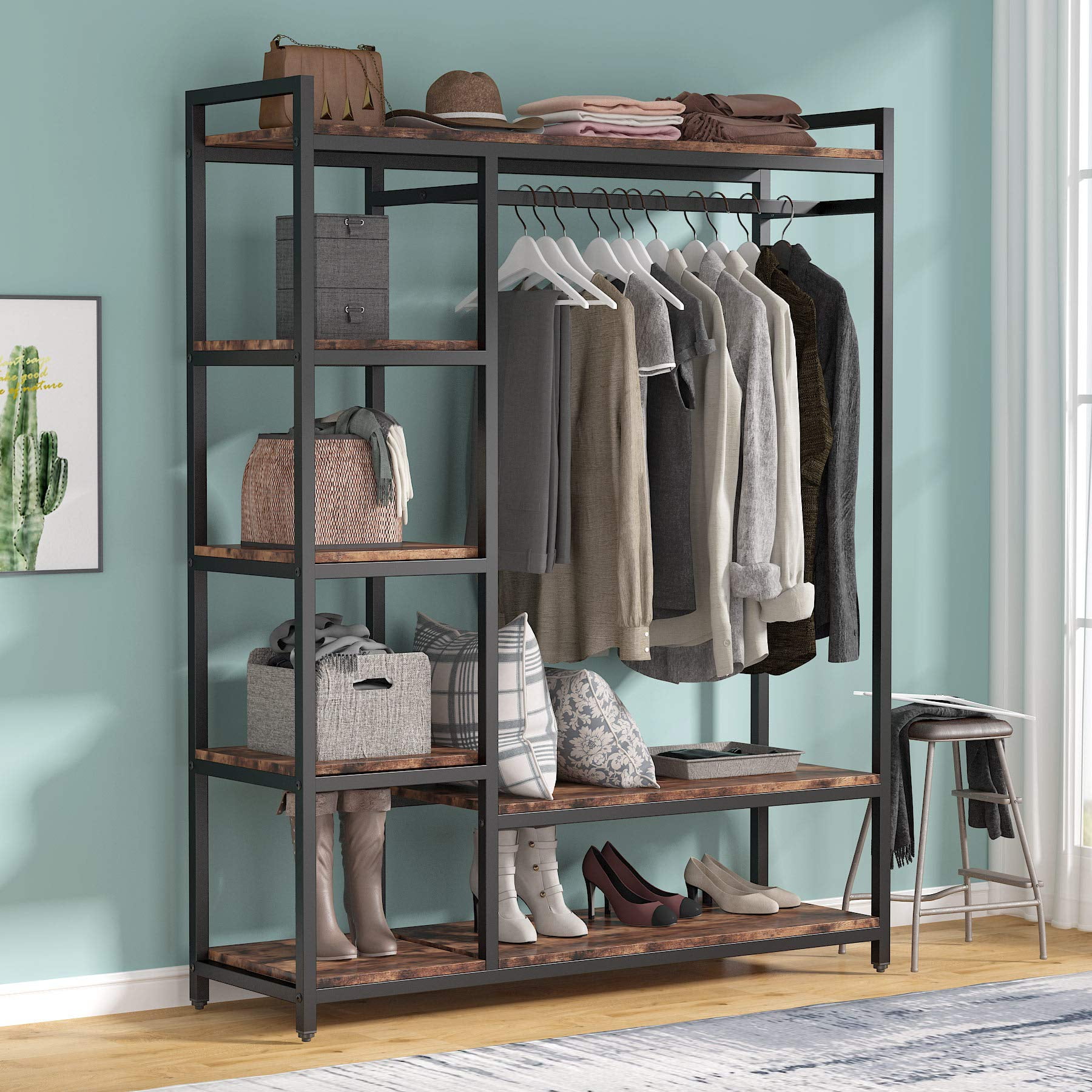 Tribesigns Freestanding Closet Organizer Garment Rack with 6 Storage