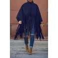 thumbnail image 3 of Top de flecos de manga larga con cuello alto para mujer Abrigo de poncho con borla de talla grande Xemadio HMFJ296-12, 3 of 7