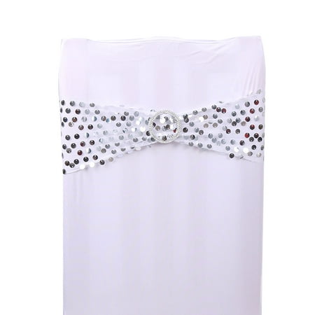 Christmas Chair Sashes Spandex Stretch Sequins Decor Wedding Party Banquet Chair Cover Sash Bands White ()
