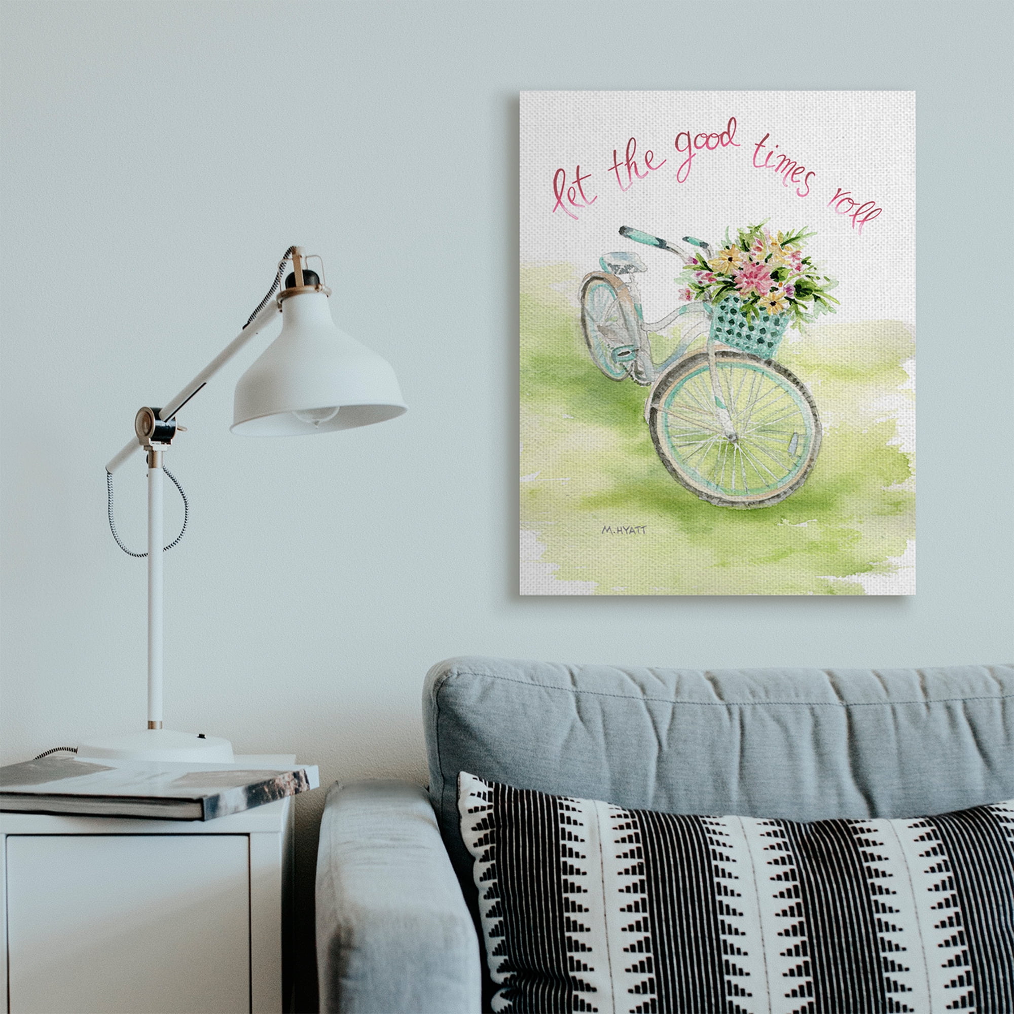 Stupell Industries Let Good Times Roll Phrase Blue Floral Bike Canvas Wall Art, 30 x 40, Design by Melissa Hyatt LLC