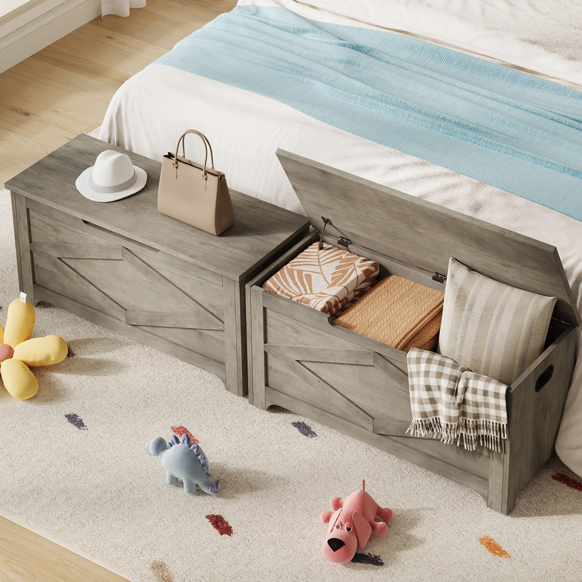 Juiluna 39.4" Storage Chest, Wooden Storage Bench with Safety Hinges, Easy Assembly, Large Toy Chest for Entryway, Living Room, Bedroom