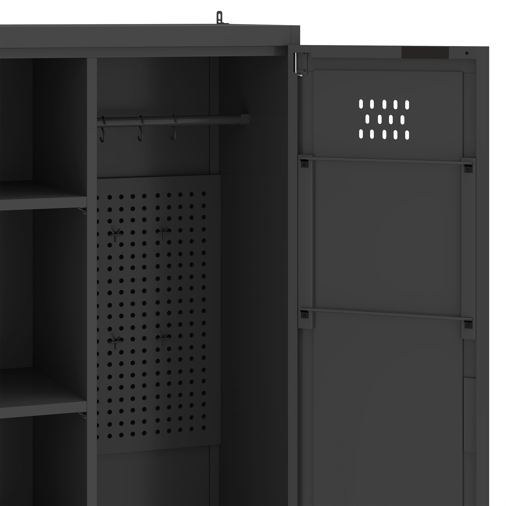 Uforic 70.9" Garage Storage Cabinet with Doors & Shelves, Metal Cabinet with Lights, Black
