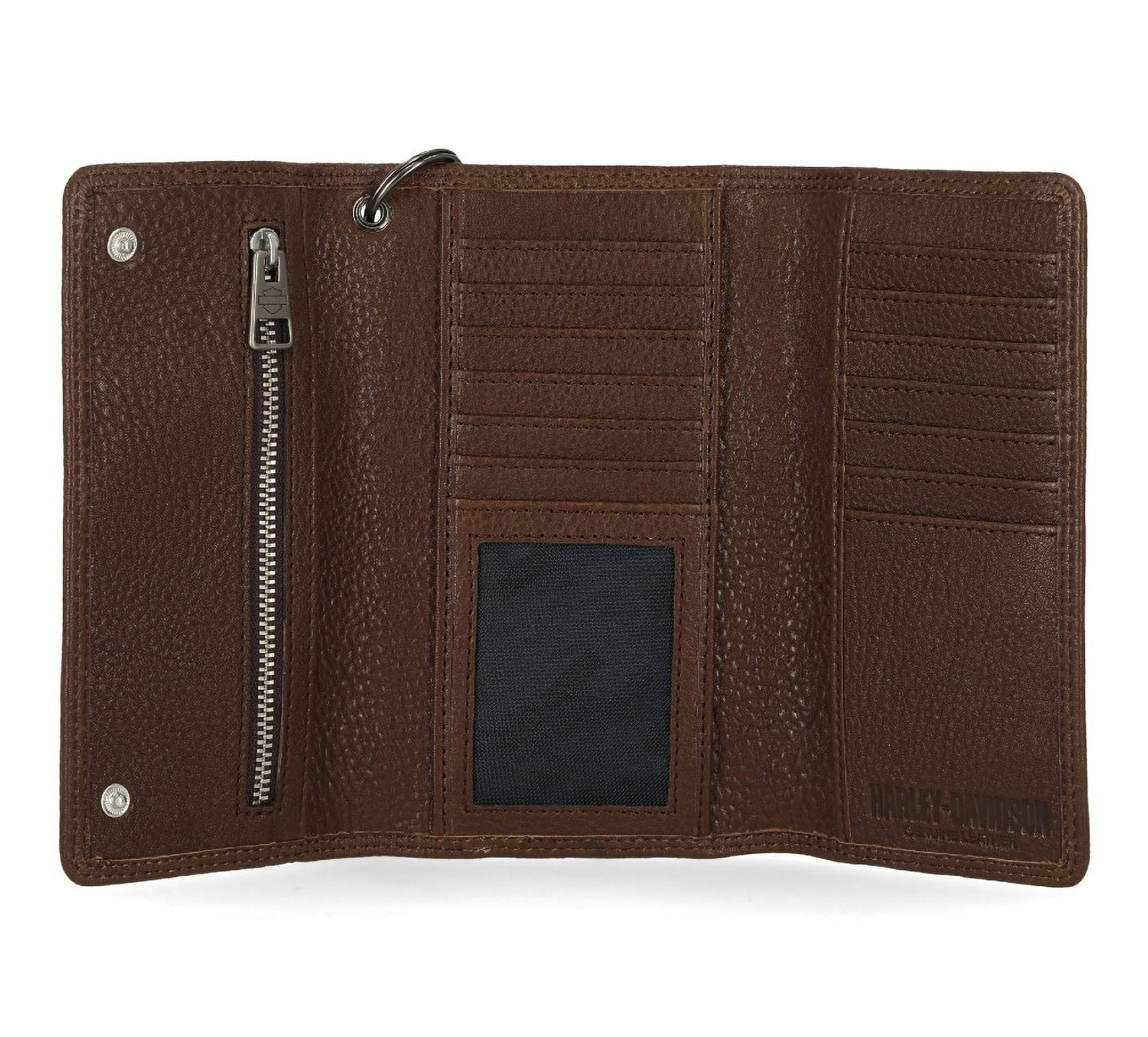 Harley-Davidson Men's Genuine Leather Iconic B&S Eagle Trucker Wallet - Brown, Harley Davidson