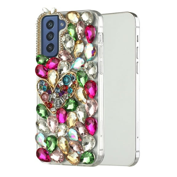 For Samsung Galaxy S21 Ultra Bling Clear Crystal 3D Full Diamonds Luxury Sparkle Rhinestone Hybrid Protective Cover ,Xpm Phone Case [ Colorful Heart ]