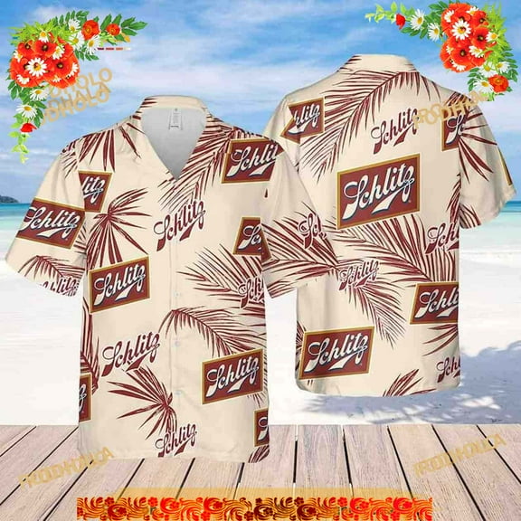 Schlitz Beer Palm Leaves Pattern Funny Hawaiian Shirt