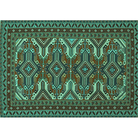Ahgly Company Indoor Rectangle Persian Turquoise Blue Traditional Area Rugs, 7' x 10'