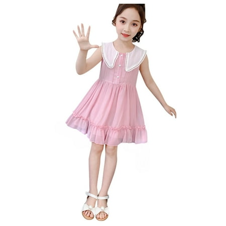 

Little Girl Dress Lapel Sleeveless Baby Princess Toddler Kids Solid Color Chiffon Girls Children Girls Skirt