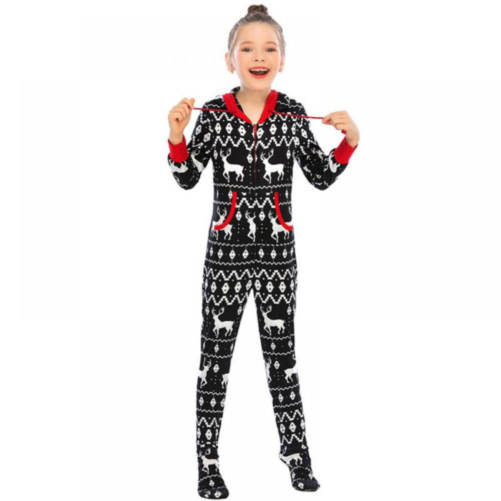GYRATEDREAM Christmas Family Matching Pajamas Hooded Zipper Onesies Long Sleeve Couple One Piece Sleepwear with Pockets