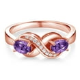 thumbnail image 2 of Gem Stone King 18K Rose Gold Plated Silver Amethyst and White Created Sapphire Infinity Love Knot Ring for Women | 1.00 Cttw | Oval 6X4MM | Gemstone Birthstone | Jewelry Gifts for Mom Wife | Size 9, 2 of 5
