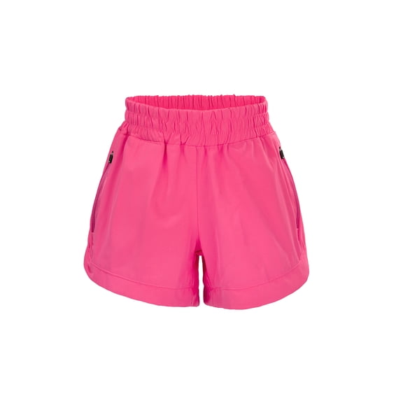 BIG ELEPHANT Girl's Athletic Shorts with Liner Zipper Pockets, Elastic Waist Running Shorts, Sizes XS-XXL
