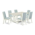 thumbnail image 6 of East West Furniture V026LA015-7 7Pc Wood Dining Table Set Contains a Wood Table and 6 Parsons Dining Room Chairs with Baby Blue Color Linen Fabric, Medium Size Table with Full Back Chairs,..., 6 of 10