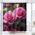 thumbnail image 3 of Rose Floral Shower Curtain, Spring Summer Pink Flower Plant Shower Curtain Set Waterproof Bath Curtain Home Bathroom Decor with 12 Hooks, 72x72 inches, 3 of 6