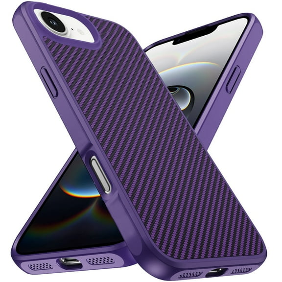 XPM for Apple iPhone 16e Phone Case, Carbon Fiber Design with Magnetic HQ 2.0mm Thick Hybrid Shockproof Rubber Hard PC Cover for Apple iPhone 16 E (6.1") (Purple)
