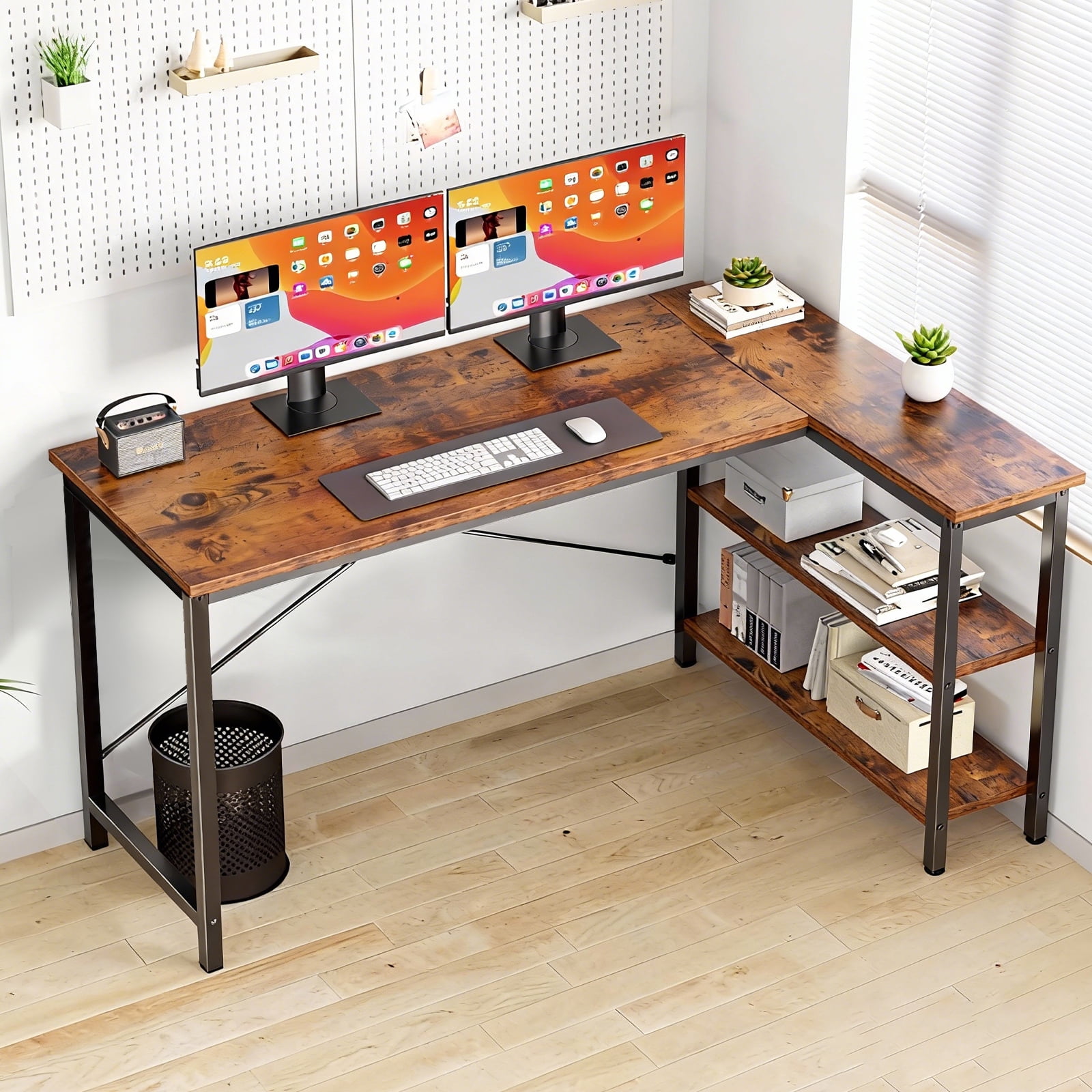 EDX L Shaped Computer Desk, 47 Inch Corner Desk Gaming Table Writing Study Workstation for Home Office, Rust