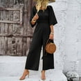 thumbnail image 6 of Joau Womens Summer Dressy Casual Jumpsuits 3/4 Sleeve Square Neck Smocked Wide Leg Long Pants Rompers One Piece Outfits, 6 of 6