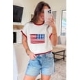 thumbnail image 5 of Women's American Flag Cropped Sweater – Short Sleeve Round Neck Summer Knit Top, Patriotic Casual Style, XL, 5 of 5