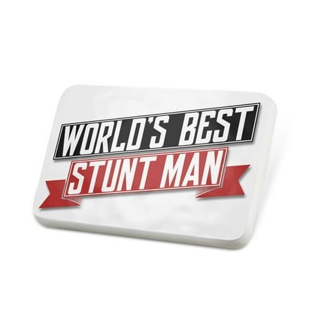 Porcelein Pin Worlds Best Stunt Man Lapel Badge – (Best Bmx Stunts In The World)
